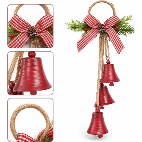 Guirlande de Cloches Rouges sur Corde de Jute en Fer 23 x 38 cm Decoration de Noel a Suspendre pour Sapin (1/5)