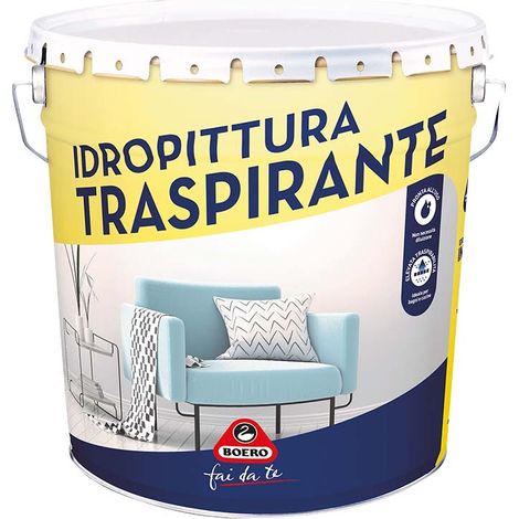 Idropittura traspirante bianca, elevata traspirabilità, resa 9 m²/lt, 14 lt