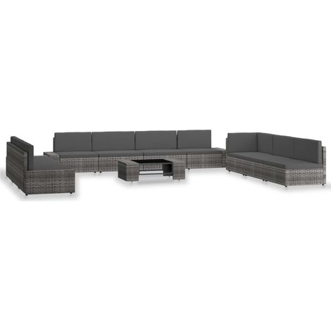 Salon de jardin 10 pcs,Mobilier de terrasse,Table et Chaise pour Relax Résine tressée Gris -YZ883078