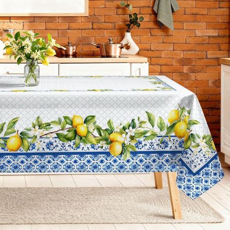 Rechteckige Tischdecke mit Zitronenmotiv, 152x213 cm, waschbar