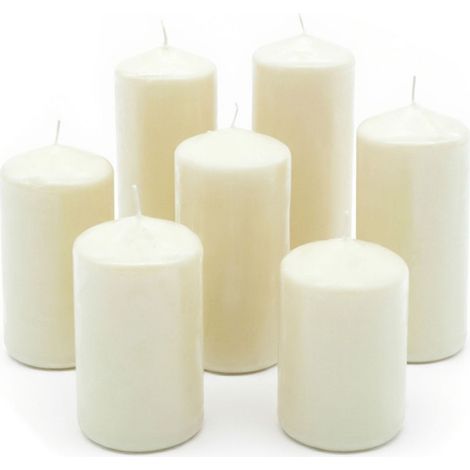 Echtwachs Stumpenkerzen 7er Set - creme weiß - Blockkerze in 7 verschiedenen Höhen - Kerze für Weihnachten Winter Advent Laterne Windlicht Dekoration