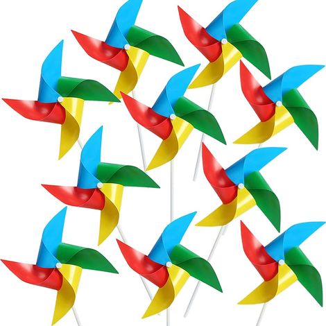 Moulin À Vent - 4 Pales - 24 Cm - Plastique PP Non Toxique - Décoration Extérieure Jardin Pelouse - Lot De 10
