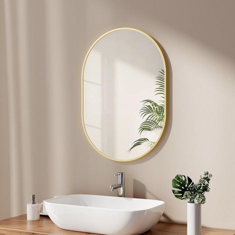 Miroir de Salle de Bain Ovale 50 x 70 cm avec Cadre doré - Miroir Mural Ovale Horizontal/Vertical - Miroir Mural HD décoratif pour Salle de Bain, Couloir (1/5)