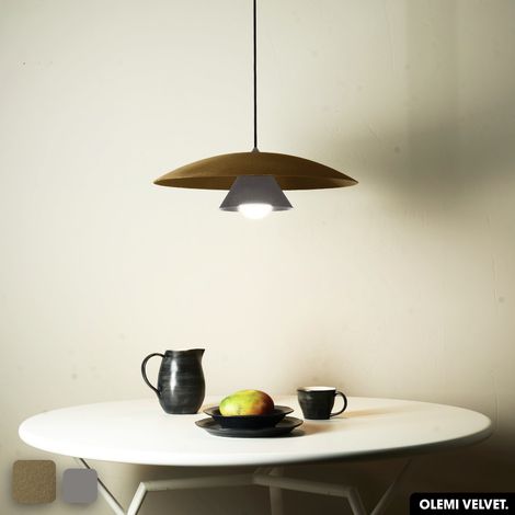 Lampe de suspension en velours - OLEMI VELVET PEYOTE - GRIS (1/2)