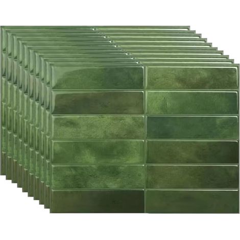 10 Carreaux Muraux 3D Autocollants – Panneaux Muraux Décoratifs Étanches, Peel & Stick, pour Salon, Vert foncé