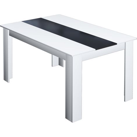 Hobag – Table de salle à manger VEGAS 6 personnes 140 cm – Plateau bicolore blanc et noir – Dimensions compactes 140 x 90 x 75 cm (1/3)