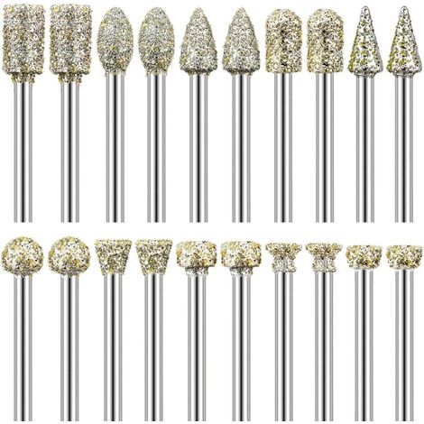 Diamantfreeskoppen - 60 Korn - 3 mm Schaft - Für Gravieren Sägen Polieren Schleifen Stein Glas Keramik - 20 Stück (1/5)