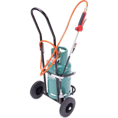 Désherbeur thermique à gaz – Flamme ovale 1700°C – Chariot à roues et tuyau 5m – Allumage piezo pour usage intensif – Proweltek