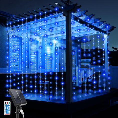 Solaire Rideau Lumineux, 3Mx3M Étanche Guirlande Lumineuse Rideau, 10 Pcs Rideau Lumineux 8 Modes 300LED String Rideau avec Télécommande pour Mariage Noël Partie Décoration de Vacances (1/5)