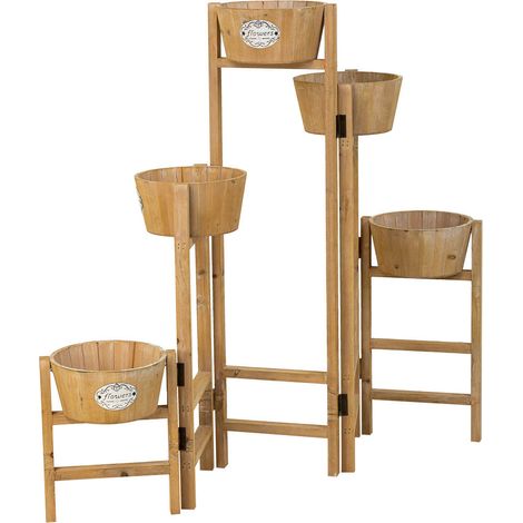 Soporte con 5 Cestos de madera marrón 124x20x90,5