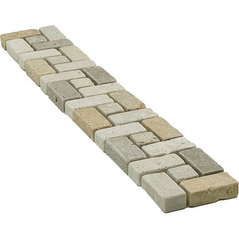 Mosaikbordüre - ALBEDO PIERRE - Geo gemischt - 5x30 cm - Elfenbein, Noce, Gelb - Innen/Außen