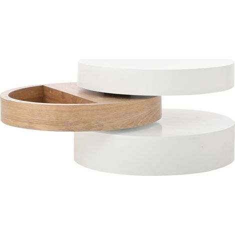 Table basse avec rangement plateau supérieur pivotant à 360° conception à trois niveaux trois compartiments charge recommandée 30 kg (1/5)