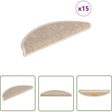 The Living Store Tapis d'escalier autocollants 15 pcs 56x17x3 cm Beige clair - Tapis D'escalier - Tapis Marche - Protection Escalier - Antidérapant - Carpets D'escaliers (1/5)