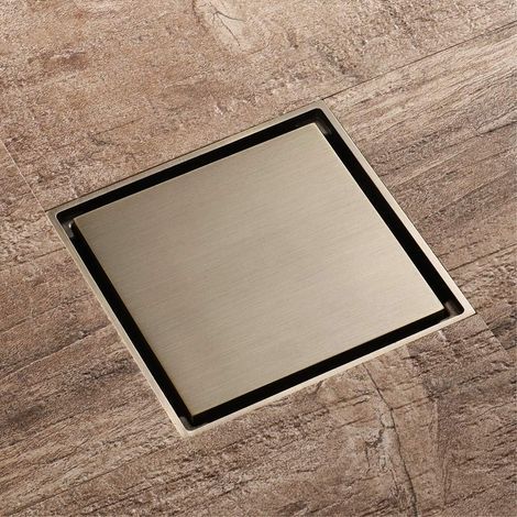 Shower Drain 10x10cm Brass Shower Drain Square Floor Drain Floor Drain with Floor Drain Cover, Strainer, ABS Deodorizing Core, Green Bronze, Style 1 (1/5)
