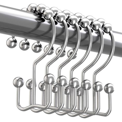 Shower Curtain Hook Rings, Rustproof Shower Curtain Hook Rings, Set of 12 Chrome Hooks (1/5)