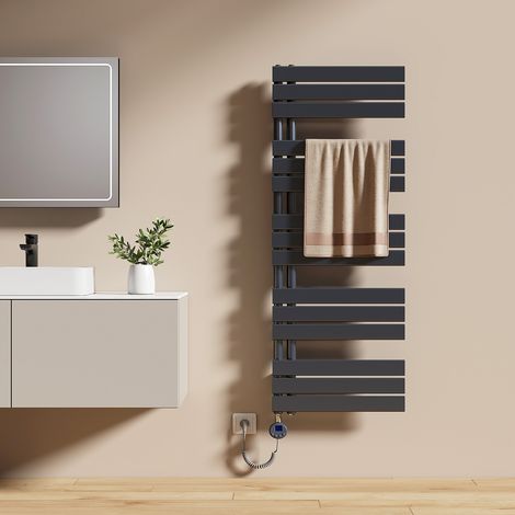 EMKE Elektrischer Badheizkörper 132 x 50 cm 800 W Anthrazit Handtuchwärmer mit WiFi Tuya App-Steuerung IPX4 4 Modi