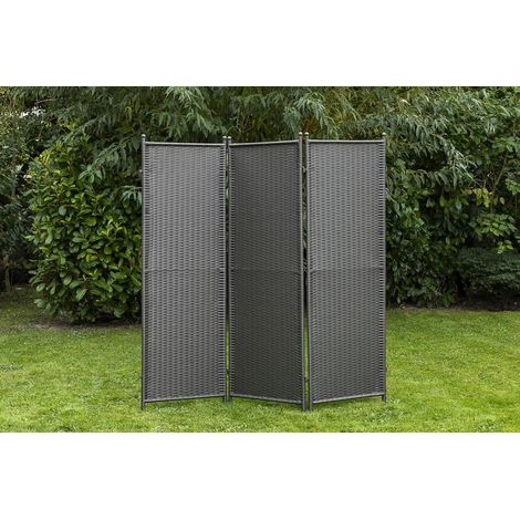 Paravent verlängerbar grau Stahl/Kunststoffgeflecht