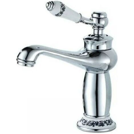 Grifo monomando para lavabo de baño, decoración floral de cerámica, cromado. (1/3)