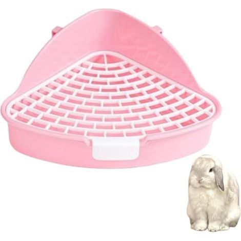 Baignoire pour lapin, 24,8 x 20,5 x 10,5 cm avec grille triangulaire, boîte de literie pour petit animal domestique (rose) (1/3)