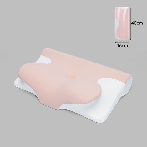 Oreiller cervical ergonomique anti-ronflement en mousse à mémoire de forme pour les personnes dormant sur le côté, sur le dos et sur le ventre (rose)-AquaForge (1/4)