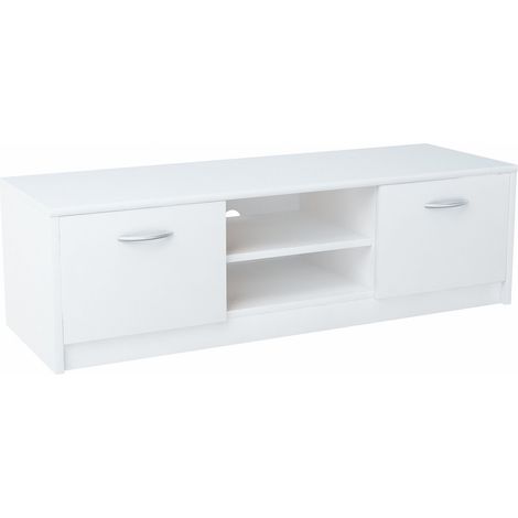 Meuble TV Blanc - Banc TV, Table TV avec 2 portes et 2 étagères - 120 x 41 x 36 cm (1/4)