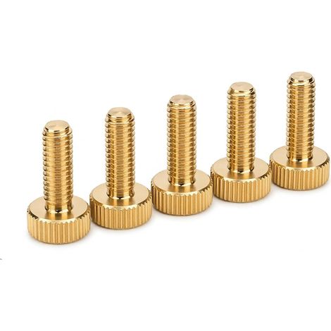 M6 Messing-Rändelschrauben – 5er-Pack – 15 mm Flachkopf – Präzise Befestigung – Möbel und Hi-Fi – Gold (1/5)