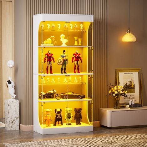 Vitrine en verre à 4 niveaux : Alliant rangement, éclairage LED, portes vitrées et capteur intelligent. (1/4)