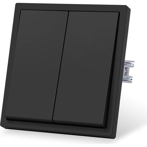 Interrupteur mural mat avec griffes de serrage - Interrupteur mural à 2 voies - Noir - Encastré - Plaques en plastique avec toucher peau - 80 mm x 80 mm (1/5)