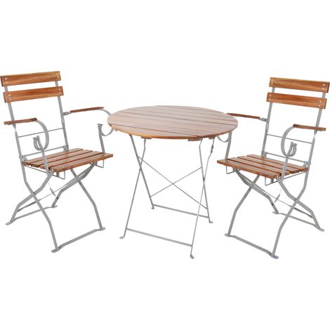 3-tlg Biergarten Set klappbar Ø80cm + 2 Stk Klappstuhl mit Armlehne-MBG1007+2xMBG1001 (1/3)