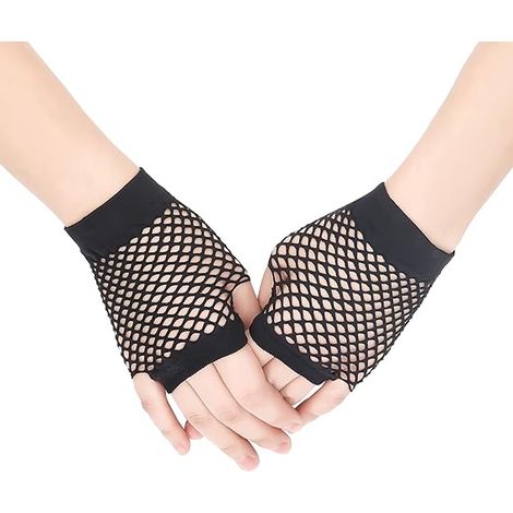 1 paire de mitaines résille sans doigts, gants courts en nylon perforé, style rétro élégant, extensibles, style opéra (1/4)