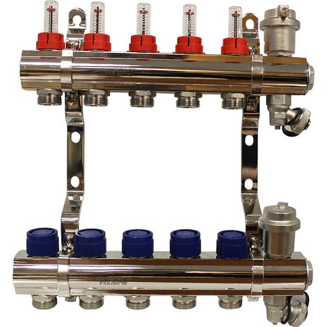 Collecteurs PCBT F 1" avec débitmètres 5 départs M 3/4EK Laiton chromé - Somatherm (1/5)