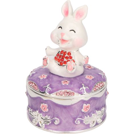 Coffret Bijoux Lapin Décoratif Peint à la Main Strass, Boîte à Trésors Violette pour Salon, Écrin Décoré (1/5)