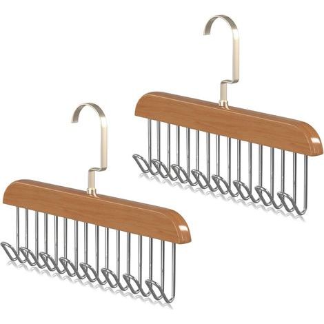 Gürtelhalter, 2er-Pack, Kleiderbügel aus Holz, Krawattenhalter mit 8 Haken, um 360 Grad drehbarer Krawattenhalter, rutschfester Gürtel- und Schalaufbewahrungsständer.