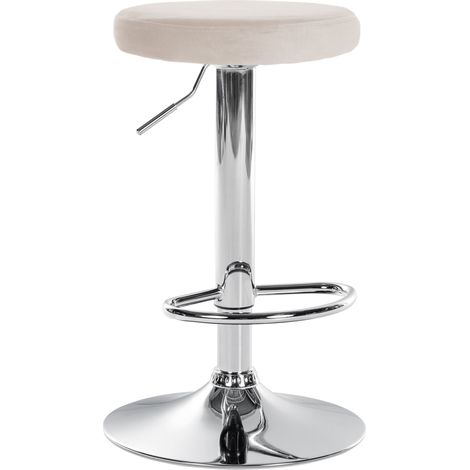 Taburete de bar x1 diseño sencillo regulable en altura revestimiento de terciopelo color crema patas de metal aspecto cromado 100005347
