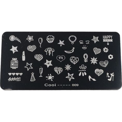Plaque de stamping ongles rectangulaire en acier inoxydable 9, gabarit DIY image manucure impression (1/5)