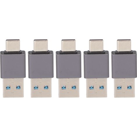 Lot de 5 adaptateurs USB 3.1 vers Type C, transfert de 10 Gbit/s, Plug and Play, portables et compacts, en alliage d'aluminium. Adaptateur USB mâle vers Type C mâle. (1/5)