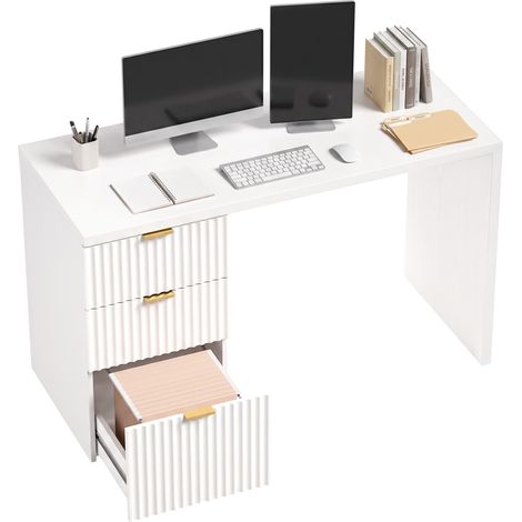 HOMCOM Computer Desk 3 Drawers 120 cm Reversible Design, White (1/5)