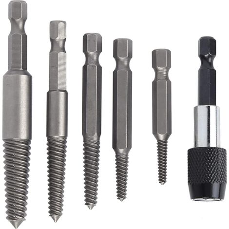 JSSEVN - 6-Piece Headless Screw Extractor Set, Electric Extraction Tool, Fine Thread Hex Shank for Broken Head Screws