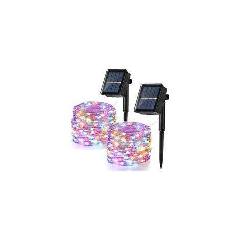 [Set di 2] Luci natalizie solari da esterno, 12 m, 120 LED, impermeabili, con 8 modalità di illuminazione per giardino, patio, cortile, casa, matrimoni, feste (multicolore) - Crezuo