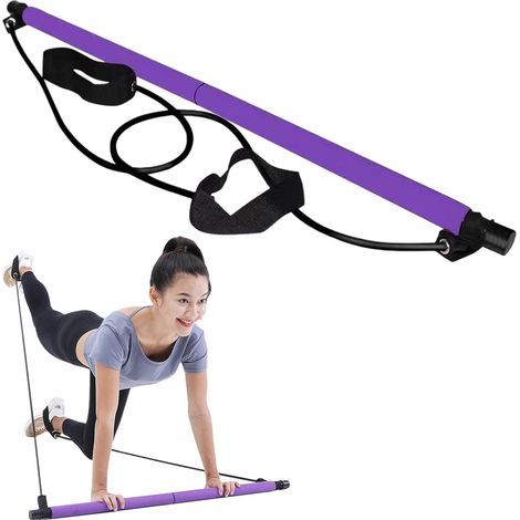 Abnehmbares Pilates-Bar-Set mit Widerstandsbändern – Zur Kräftigung von Beinen, Hüften, Taille und Armen – Ideal für kleine Räume – Lila (1/5)