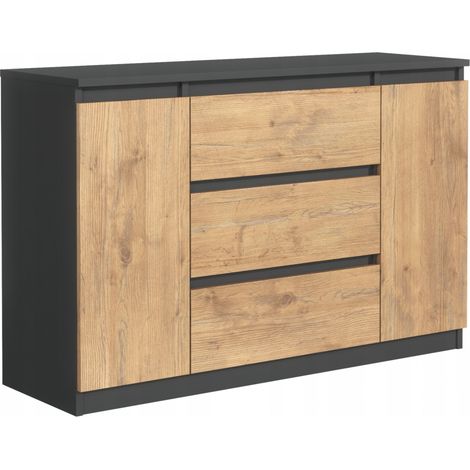 Cassettiera : Antracite / Rovere Lancelot, 120 x 78 x 39 cm, 2 ante, 3 cassetti (1/5)