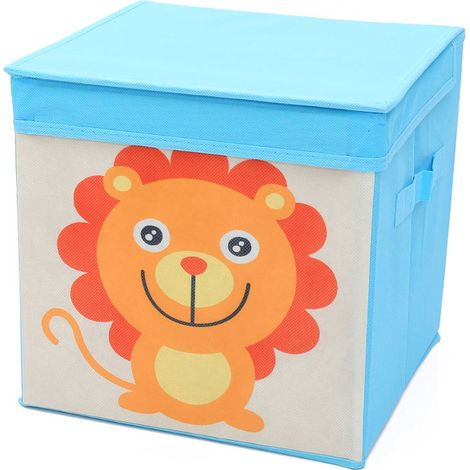 Filiyano – organisateur de jouets – 1 boîte de rangement (lion bleu, env. 28 x 28 x 28 cm), organisateur de jouets (1/5)