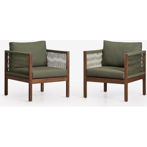 Pack de 2 sillones de jardín con reposabrazos en madera de acacia Branson SKLUM