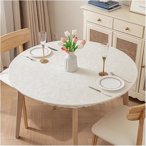 Nappe Ronde imperméable et résistante à l'huile Couverture de Plateau tournant de Restaurant d'hôtel Blanc 80cm de diamètre (1/5)