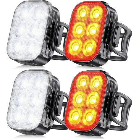 Luces para ciclismo nocturno, luces delanteras y traseras recargables por USB, resistentes al agua (IP65), juego de faros delanteros y traseros con 4+6 modos, carga rápida en 1,5 horas y fácil instala