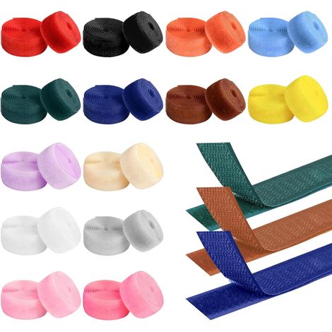 28 Pièces Scratch a Coudre, 14 Couleurs de Bande de Fixation en Nylon avec Ruban à Crochets et Ruban à Boucles, 20mm x 1m Rouleau Scratch, 28m Bande Scratches pour Tissu, Textile, Bricolage (1/5)