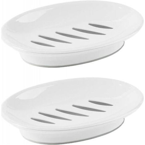 BUNTHAUS Deux porte-savons en plastique avec égouttoirs et porte-éponges, adaptés aux douches, etc. (blanc) (1/5)
