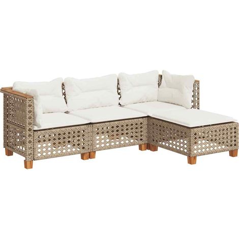 Salon de jardin avec coussins 4 pcs，Mobilier de jardin beige résine tressée CFW68784 (1/5)