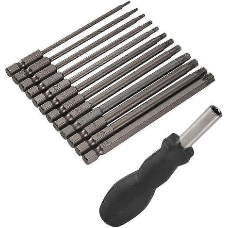 Jeu de 13 embouts de tournevis Torx longs de 100 mm, embouts magnétiques Torx T6-T40, tige hexagonale 1/4 pouce Electri-JXLGV (1/5)