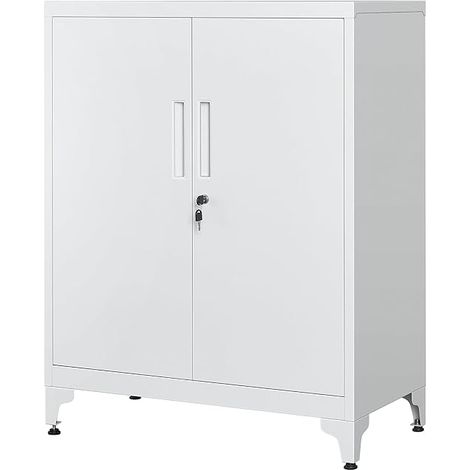 Songmics – Caisson de bureau en acier gris – Armoire verrouillable à 2 portes – Étagères réglables – Pieds ajustables pour stabilité